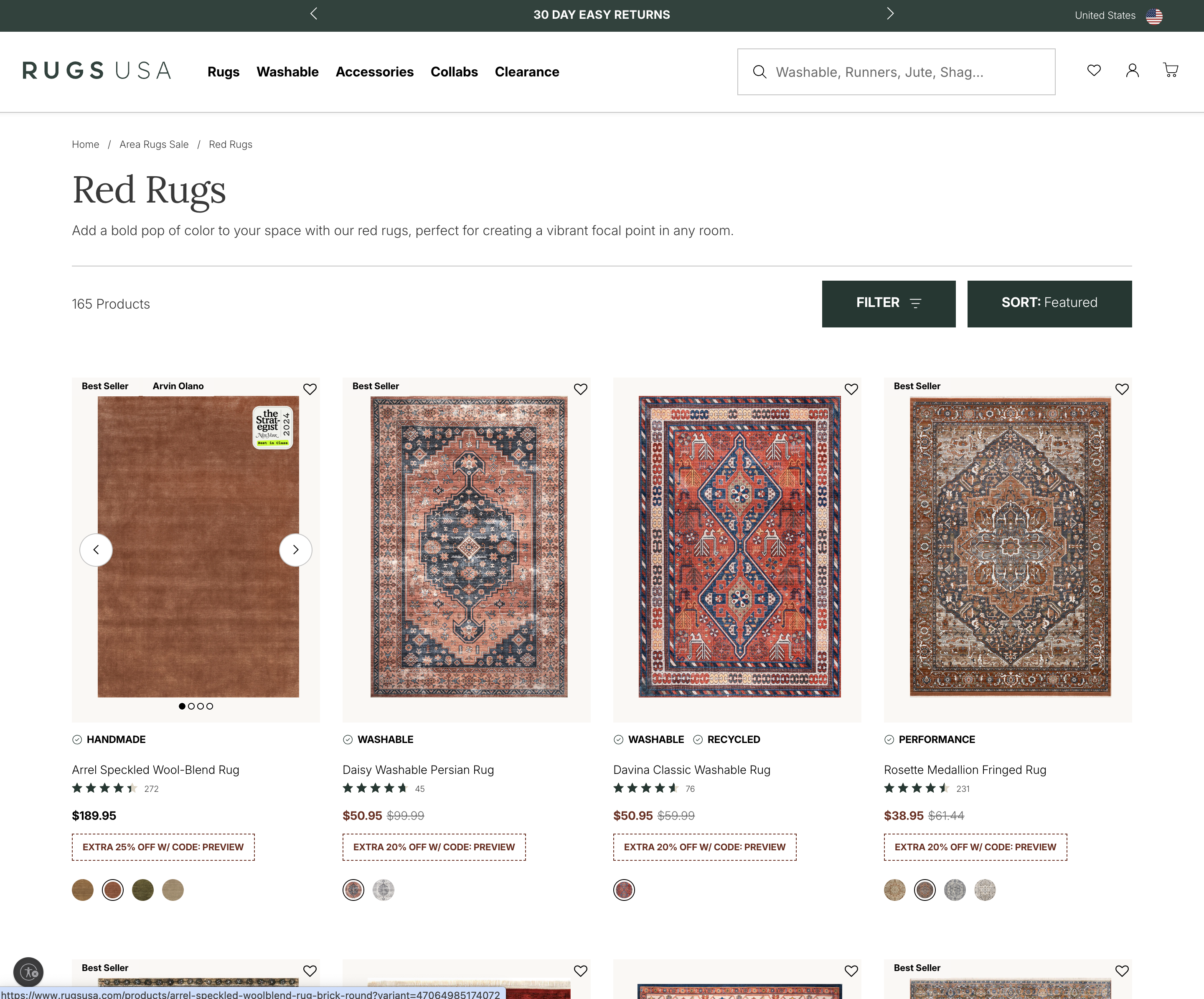 Red Rugs page on Rugs USA